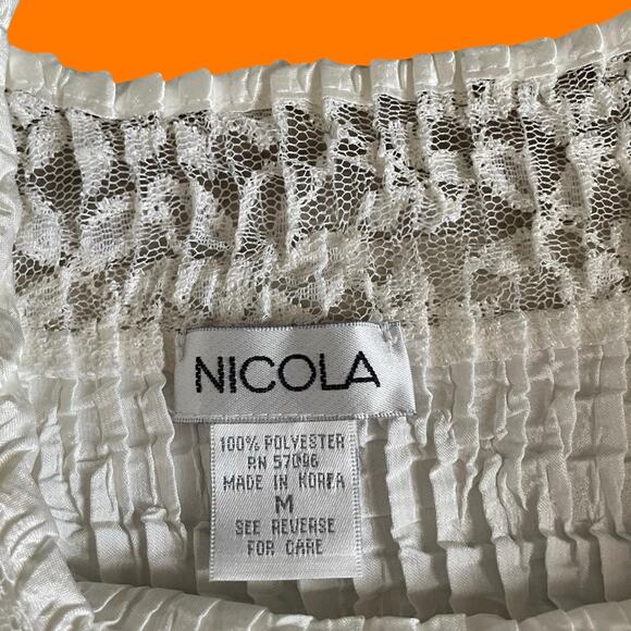 90's 00's vintage white textured lace trim y2k bodycon blouse MEDIUM Nicola - Picture 5 of 5